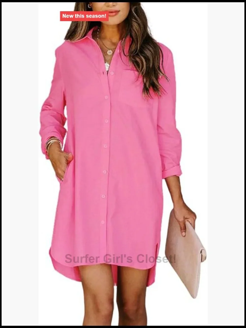 Women's Cotton Button Down Shirt Dress Loose Fit Long Sleeve Casual